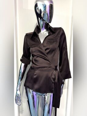 🏖️Summer Sale: Diane Von Furstenberg Espresso Brown Wrap stretch-silk Blouse